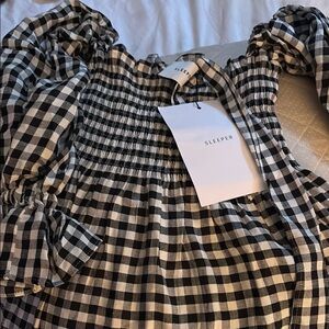 Sleeper Monochrome Gingham Puff Sleeve Dress